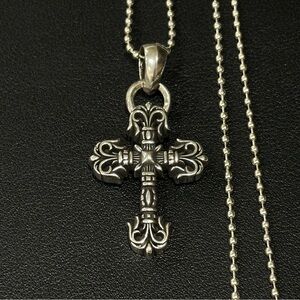 Chrome Hearts Silver XS Filigree Cross Pendant & 27.5 Inch Ball Chain